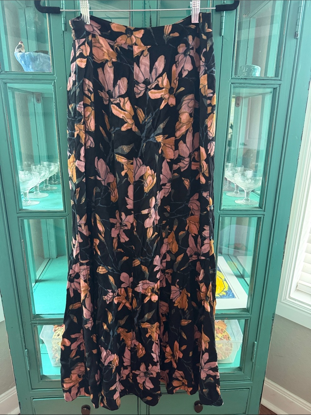 Free People Smooth Sailing Maxi Skirt with Pink & Mustard Blooms - EUC - 6 - Picture 4 of 5